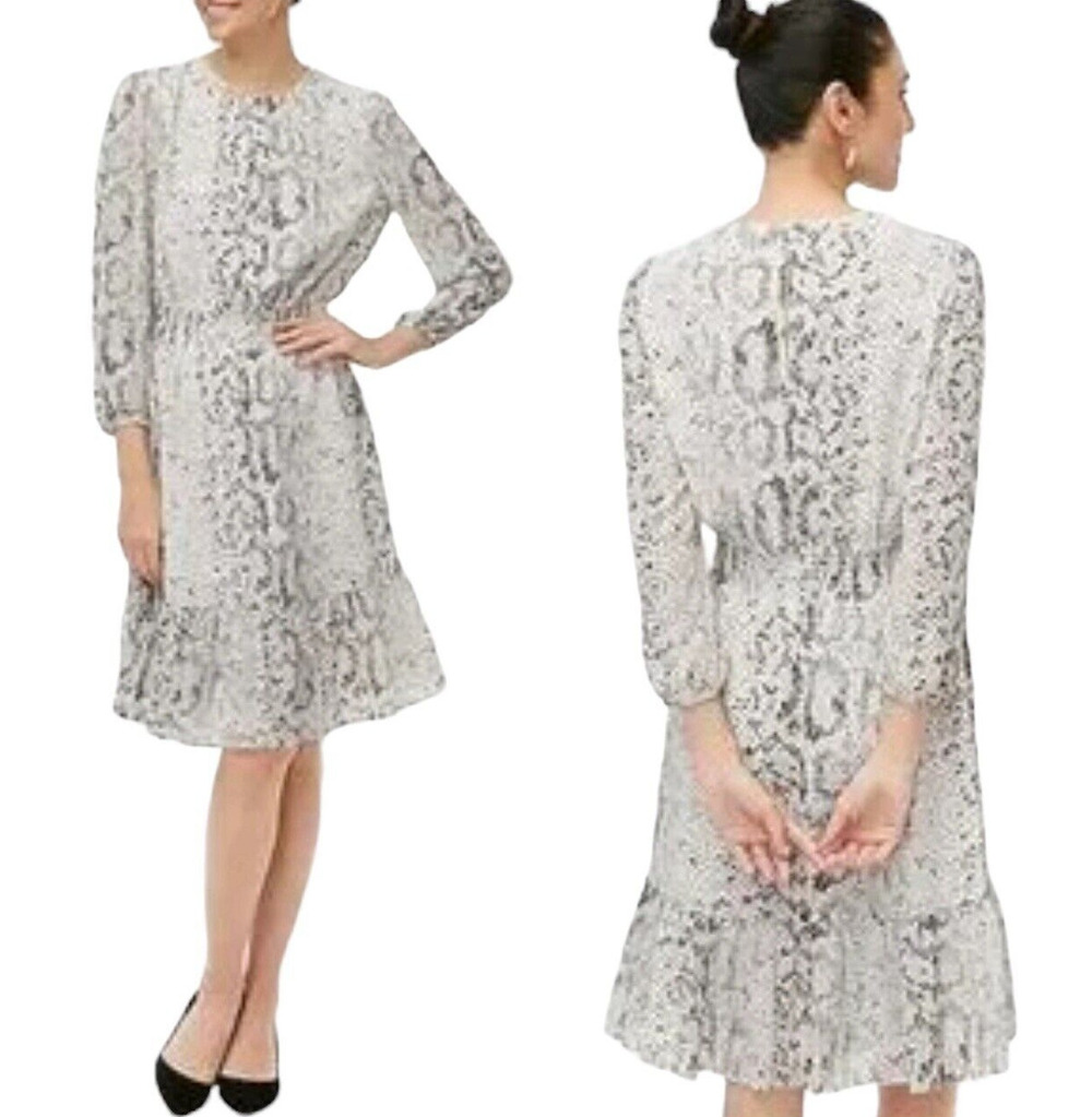 J. Crew Dress Puff Sleeve Sheer Flounce Snakeskin